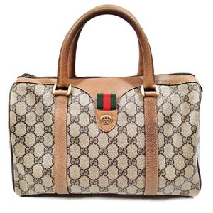 Gucci GG sherry line (green red) brown monogram handbag.